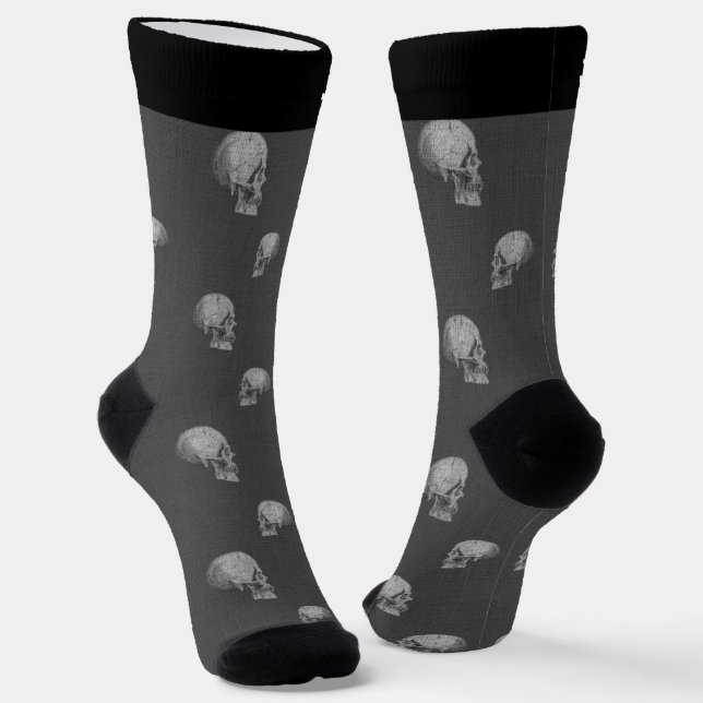 Personalisiertes Grauen und Schwarzes SchädelHallo Socken (Gewinkelt)