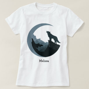 Personalisiertes Graues/blaues Howling am Mond T-Shirt