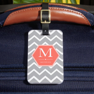 Personalisiertes graues Chevron-Korallen-Sechseck- Gepäckanhänger