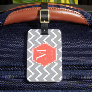 Personalisiertes graues Chevron-Korallen-Sechseck- Gepäckanhänger
