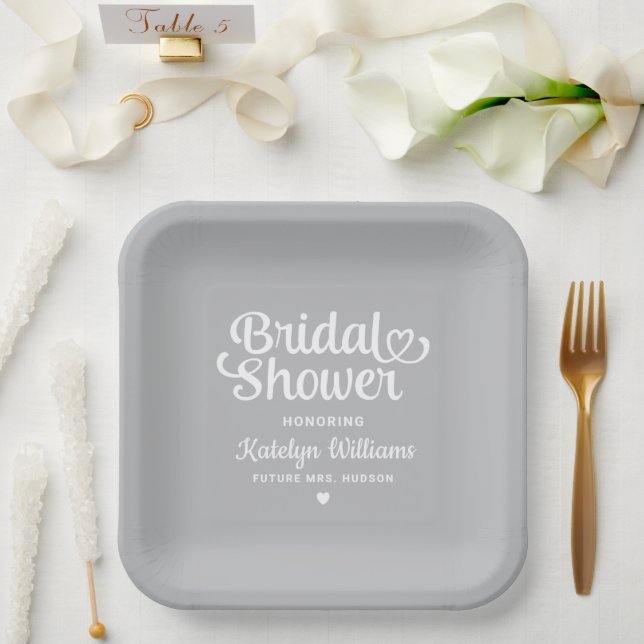 Personalisiertes graues Hochzeitssemble Pappteller (Hochzeit)