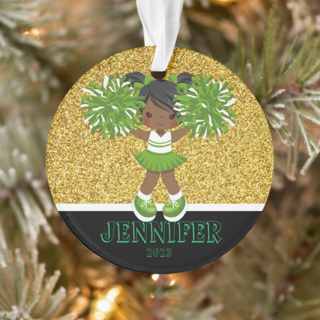 Personalisiertes Green & Gold Cheerleader Ornament (Baum)