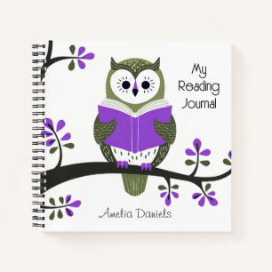 Personalisiertes Green & Lila Owl Reading Journal Notizbuch
