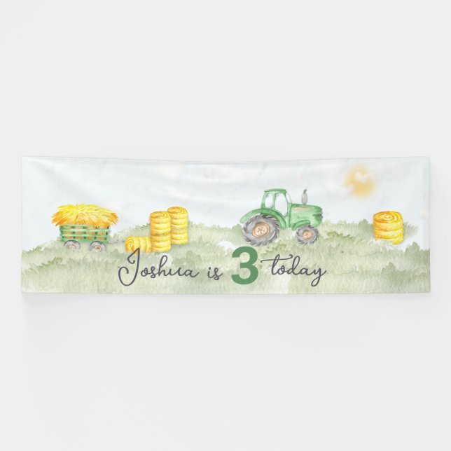 Personalisiertes Green Tractor Theme Große Banner (Horizontal)