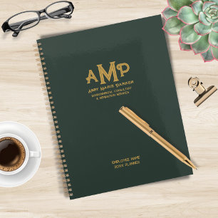Personalisiertes Green und Gold 3 Letter Monogram  Planer