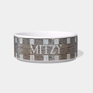 Personalisiertes Grey & Off White Squares Pet Napf