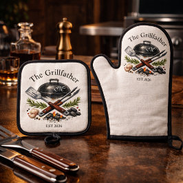 Personalisiertes Grillvater-Monogramm Ofenhandschuh & Topflappen-Set