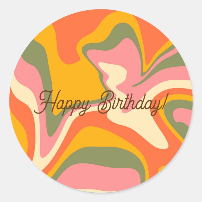 Personalisiertes Groovy Retro Marble Orange Party Runder Aufkleber (Vorderseite)