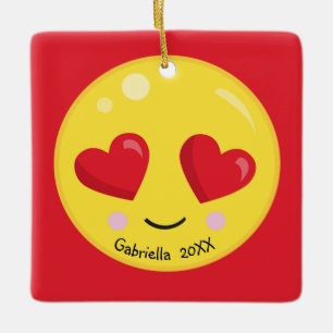 Personalisiertes großes Herz mustert Liebe Emoji Keramikornament