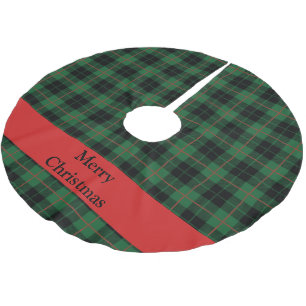 Personalisiertes Grün-Rot-Schwarzes-Karo-Tartan Polyester Weihnachtsbaumdecke
