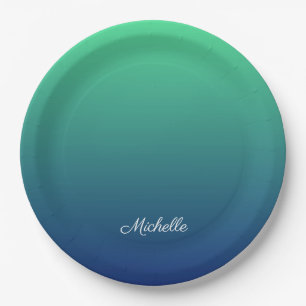 Personalisiertes Grün und blaues Ober Pappteller