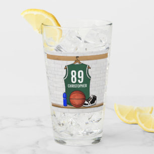 Personalisiertes Grün und Weiß Basketball Glas
