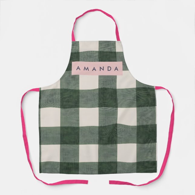 Personalisiertes Grünes Gingham Kariert Schürze (Vorderseite)