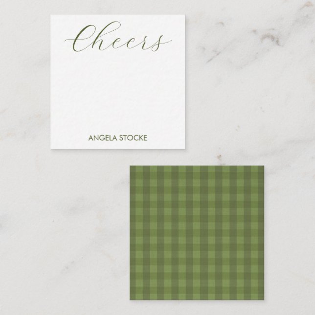 Personalisiertes grünes Gingham Mitteilungskarte (Vorne/Hinten)