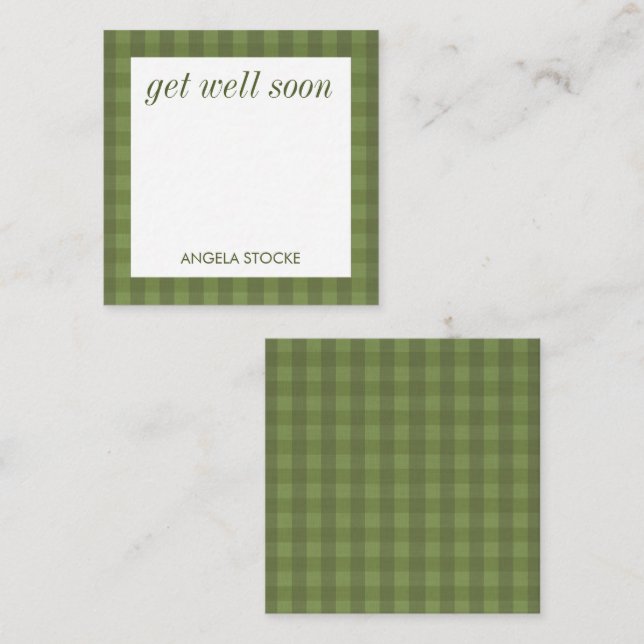 Personalisiertes grünes Gingham Mitteilungskarte (Vorne/Hinten)