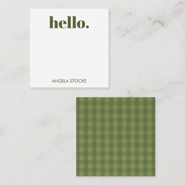 Personalisiertes grünes Gingham Mitteilungskarte (Vorne/Hinten)