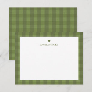 Personalisiertes grünes Gingham Mitteilungskarte