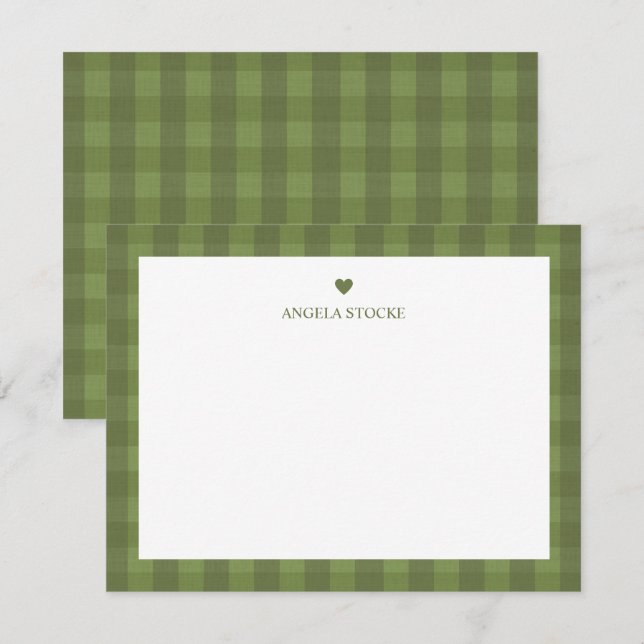Personalisiertes grünes Gingham Mitteilungskarte (Vorne/Hinten)
