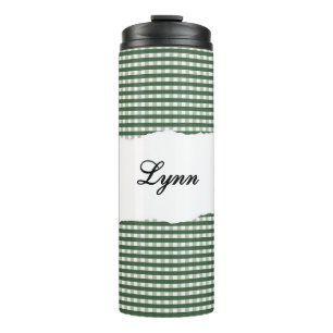 Personalisiertes Grünes Gingham-Muster Thermosbecher
