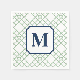 Personalisiertes grünes Gitter-Monogramm Serviette