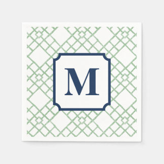 Personalisiertes grünes Gitter-Monogramm Serviette