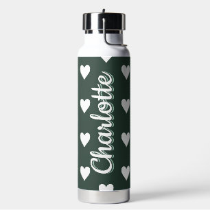 Personalisiertes grünes Herz Muster Trinkflasche
