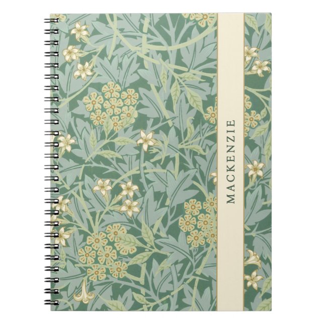 Personalisiertes grünes Jasmin-Blumenmuster Notizblock (Vorderseite)