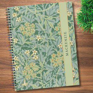 Personalisiertes grünes Jasmin-Blumenmuster Notizbuch