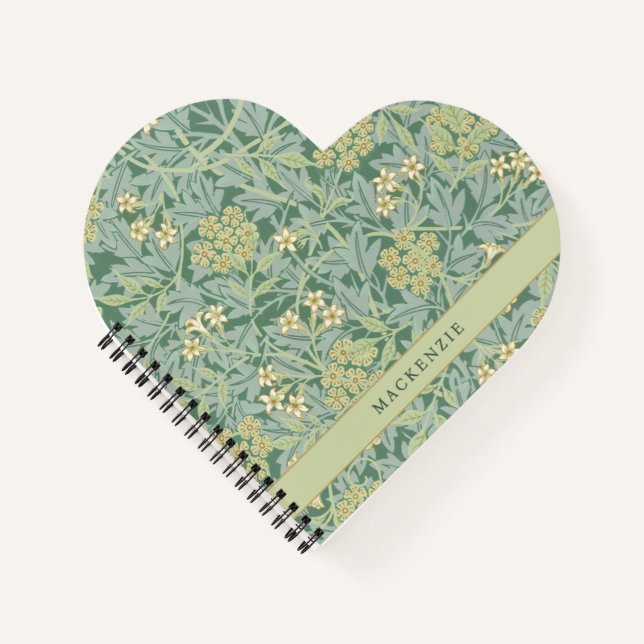 Personalisiertes grünes Jasmin-Blumenmuster Notizbuch (Vorderseite)