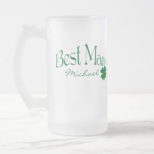 Personalisiertes grünes Kleeblatt-Trauzeuge-Bier Mattglas Bierglas