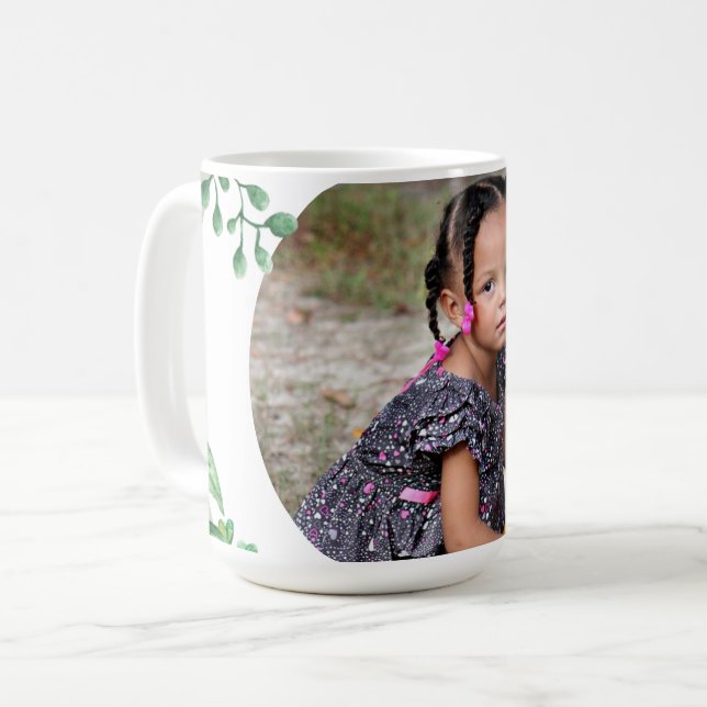 Personalisiertes grünes Leaf Florals 1 Bild Kaffeetasse (Vorderseite Links)