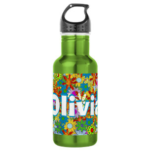 Personalisiertes grünes modernes Blumenmuster Trinkflasche