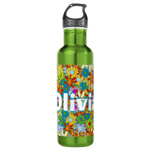 Personalisiertes Grünes, modernes Blumenmuster Trinkflasche
