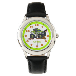 Personalisiertes grünes Monster LKW Erziehung Armbanduhr