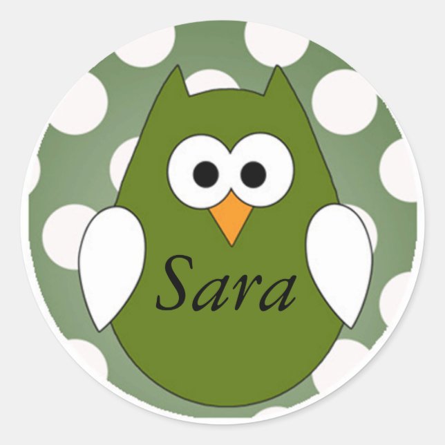 Personalisiertes grünes Owl Magnet Runder Aufkleber (Vorderseite)