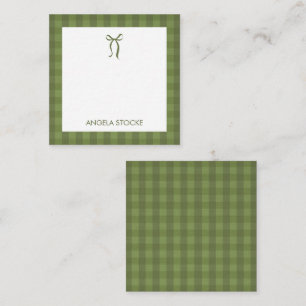 Personalisiertes grünes Schleifen-Gingham-Karo Mitteilungskarte