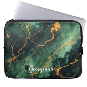 Personalisiertes Grünes und goldenes Waldmarmor Laptopschutzhülle