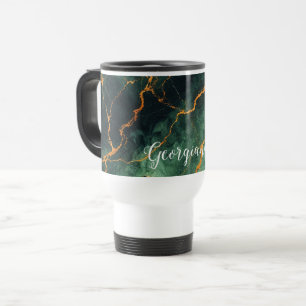 Personalisiertes Grünes und goldenes Waldmarmor Reisebecher