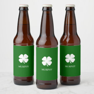 Personalisiertes grünes vierblättriges Kleeblatt I Bierflaschenetikett
