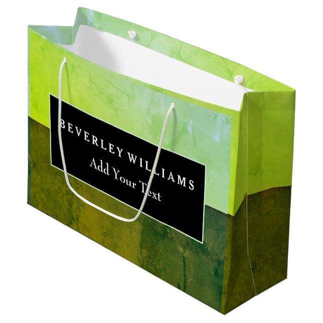 Personalisiertes Grünpapier Große Geschenktüte (Vorderseite Schrägansicht)
