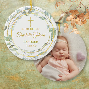 Personalisiertes Grünzeug Gold Junge Mädchen Tauf  Keramik Ornament
