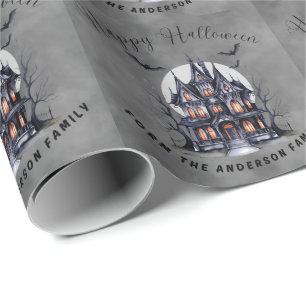 Personalisiertes Gruseliges Spukhaus Halloween Geschenkpapier