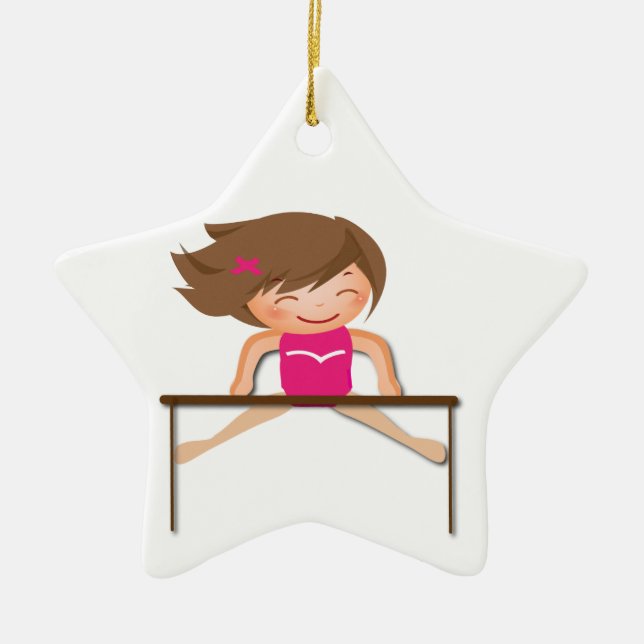 Personalisiertes GYMNASTIK Mädchen hält Geschenke Keramikornament (Vorne)