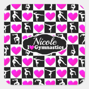 Personalisiertes GYMNNAST-DESIGN MIT PINK UND SCHW Quadratischer Aufkleber
