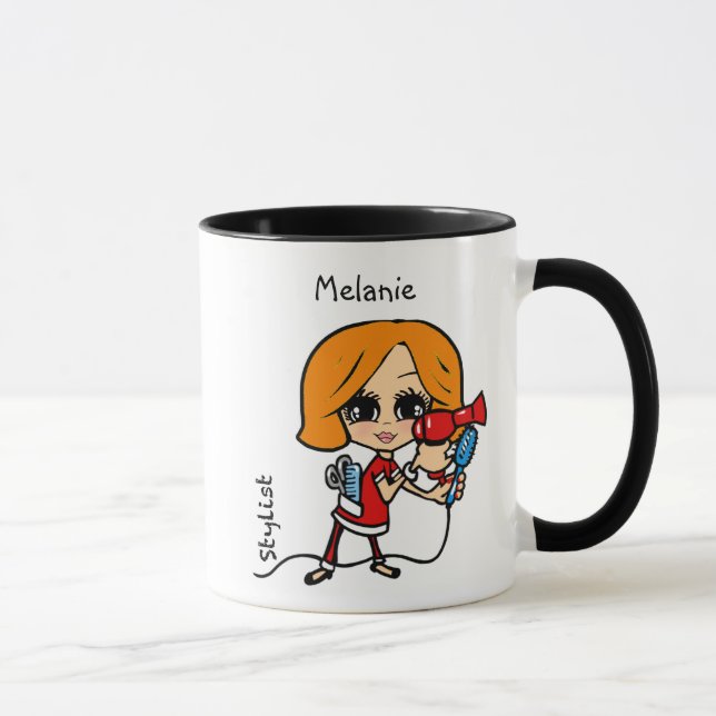 Personalisiertes Haar Stylist Tassen Karikatur Rot (Rechts)
