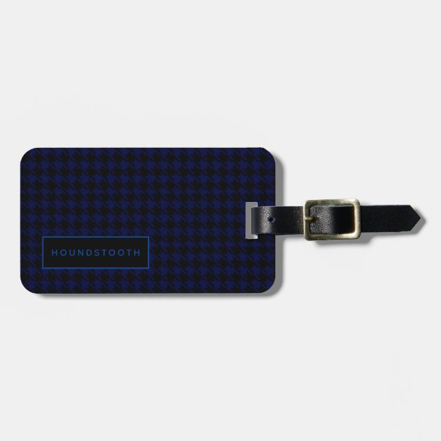 Personalisiertes Hahnentrittmuster Blue Black Him  Gepäckanhänger (Vorderseite horizontal)