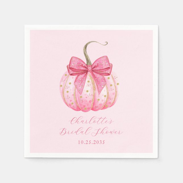 Personalisiertes Halloween Brautparty Pink Pumpkin Serviette (Vorderseite)