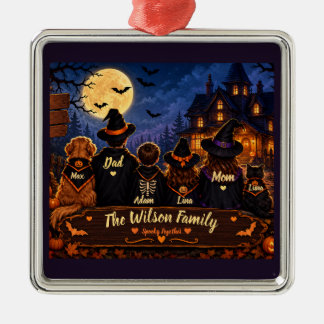 Personalisiertes Halloween-Familien-Schwarze-Katze Ornament Aus Metall
