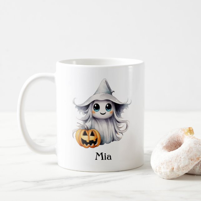 Personalisiertes Halloween-Ghost-Girl Kaffeetasse (Mit Donut)