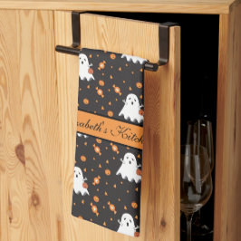 Personalisiertes Halloween-Ghost-Muster Schwarz Geschirrtuch